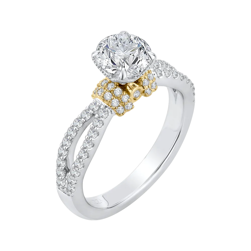 14K Two Tone Gold Round Diamond Engagement Ring with Split Shank (Semi Mount)