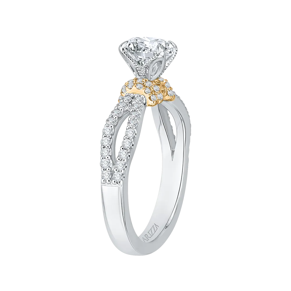 14K Two Tone Gold Round Diamond Engagement Ring with Split Shank (Semi Mount)