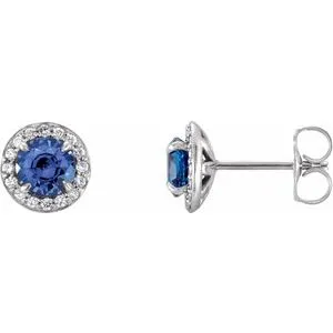 14K White 5 mm Lab-Grown Blue Sapphire & 1/8 CTW Natural Diamond Earrings