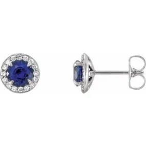 14K White 5 mm Lab-Grown Blue Sapphire & 1/8 CTW Natural Diamond Earrings