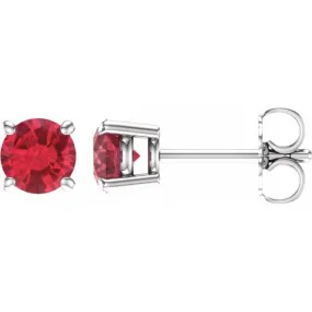 14K White 5 mm Natural Ruby Stud Earrings with Friction Post