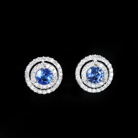 14K White Gold 0.89 CTW Sapphire and Diamond Halo Stud Earrings