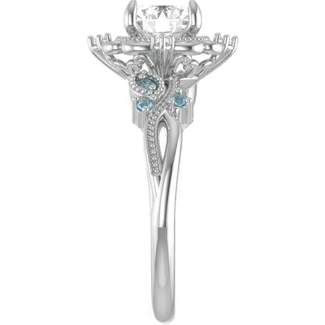 14K White Gold 1.06 CT Round Lab-Grown Floral Engagement Ring for Mica