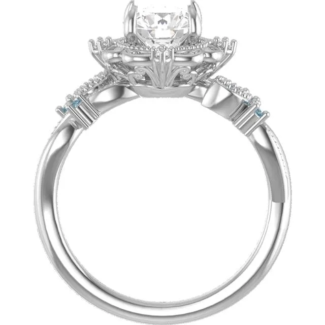 14K White Gold 1.06 CT Round Lab-Grown Floral Engagement Ring for Mica