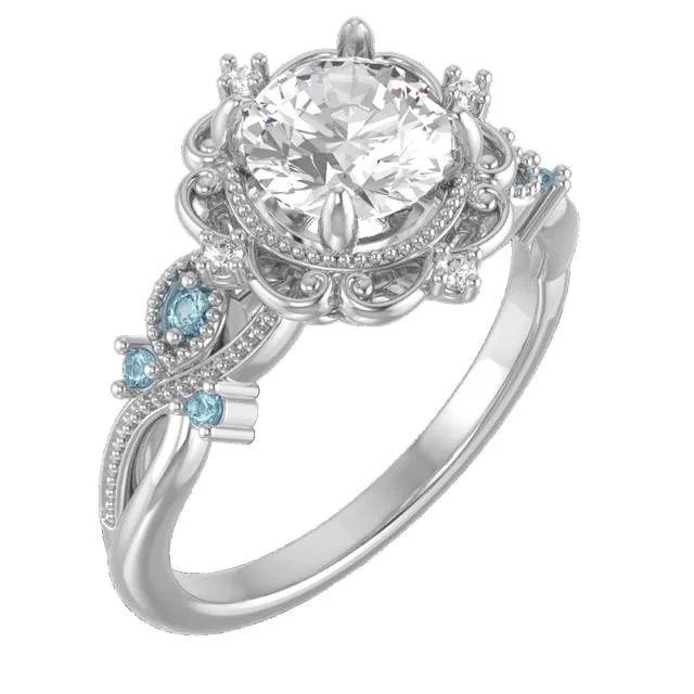 14K White Gold 1.06 CT Round Lab-Grown Floral Engagement Ring for Mica