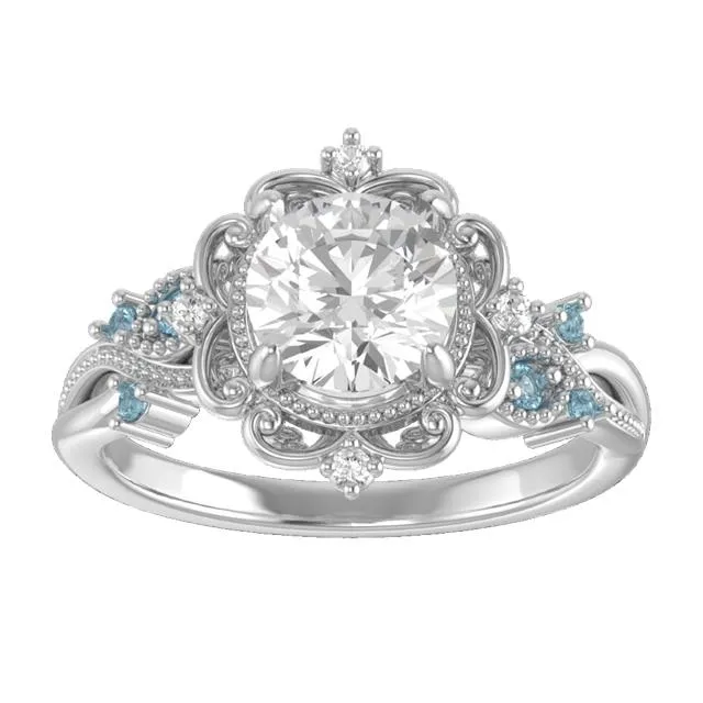 14K White Gold 1.06 CT Round Lab-Grown Floral Engagement Ring for Mica