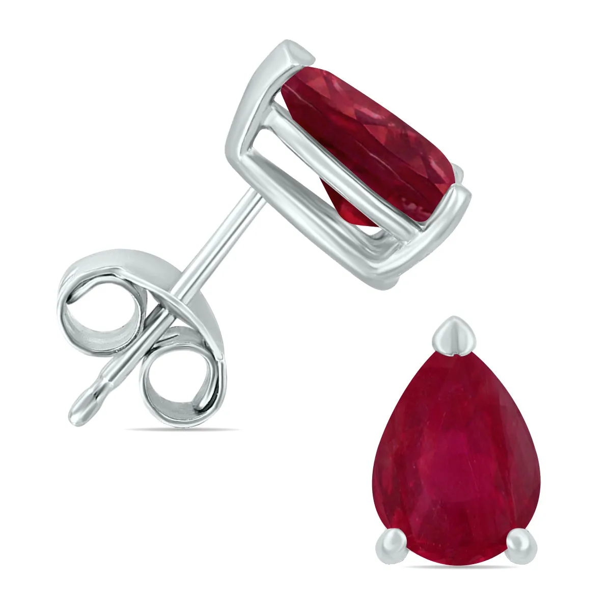 14K White Gold 5X3Mm Pear Ruby Earrings