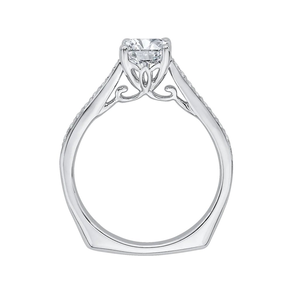 14K White Gold Cushion Cut Diamond Solitaire with Accents Engagement Ring (Semi Mount)