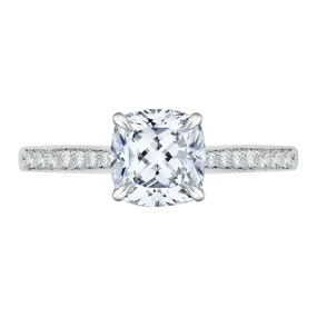 14K White Gold Cushion Cut Diamond Solitaire with Accents Engagement Ring (Semi Mount)