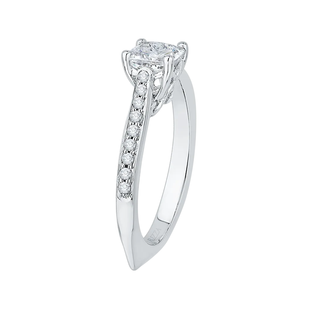 14K White Gold Cushion Cut Diamond Solitaire with Accents Engagement Ring (Semi Mount)