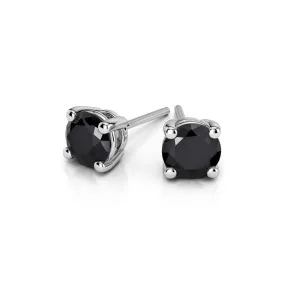 14k White Gold Plated 1 Carat Round Created Black Sapphire Stud Earrings