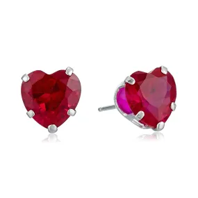 14k White Gold Plated 2 Carat Heart Created Ruby Stud Earrings