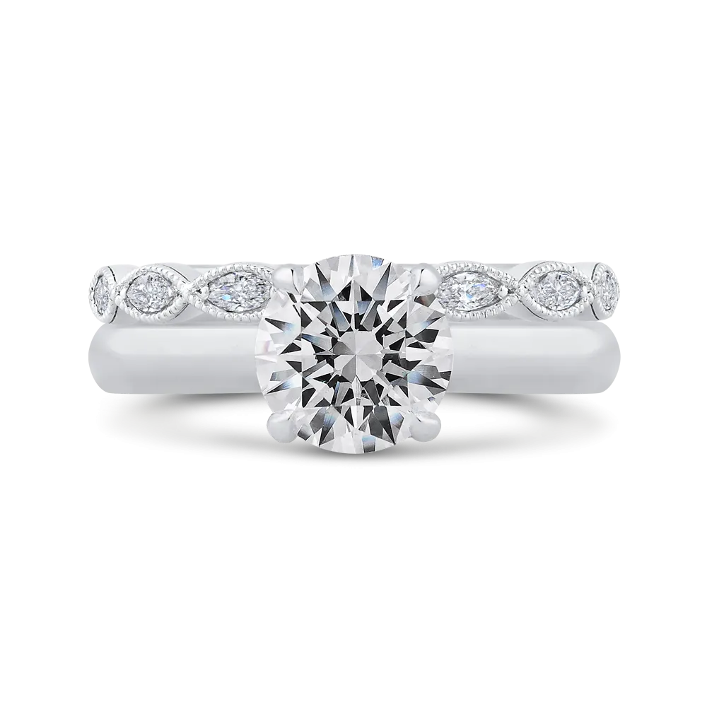 14K White Gold Round Diamond Engagement Ring (Semi Mount)