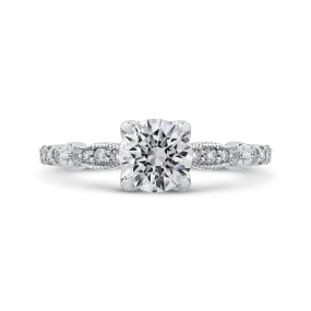 14K White Gold Round Diamond Engagement Ring (Semi Mount)