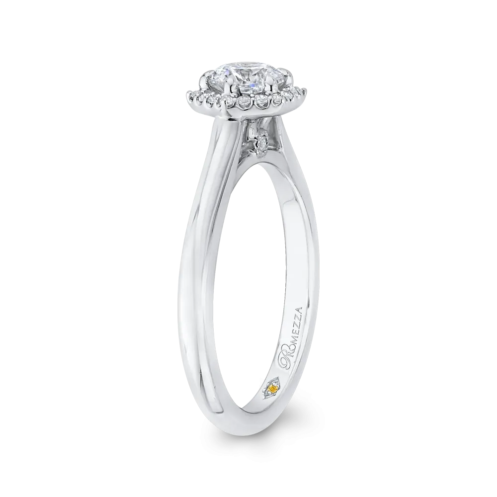 14K White Gold Round Diamond Hexagon Shape Halo Engagement Ring