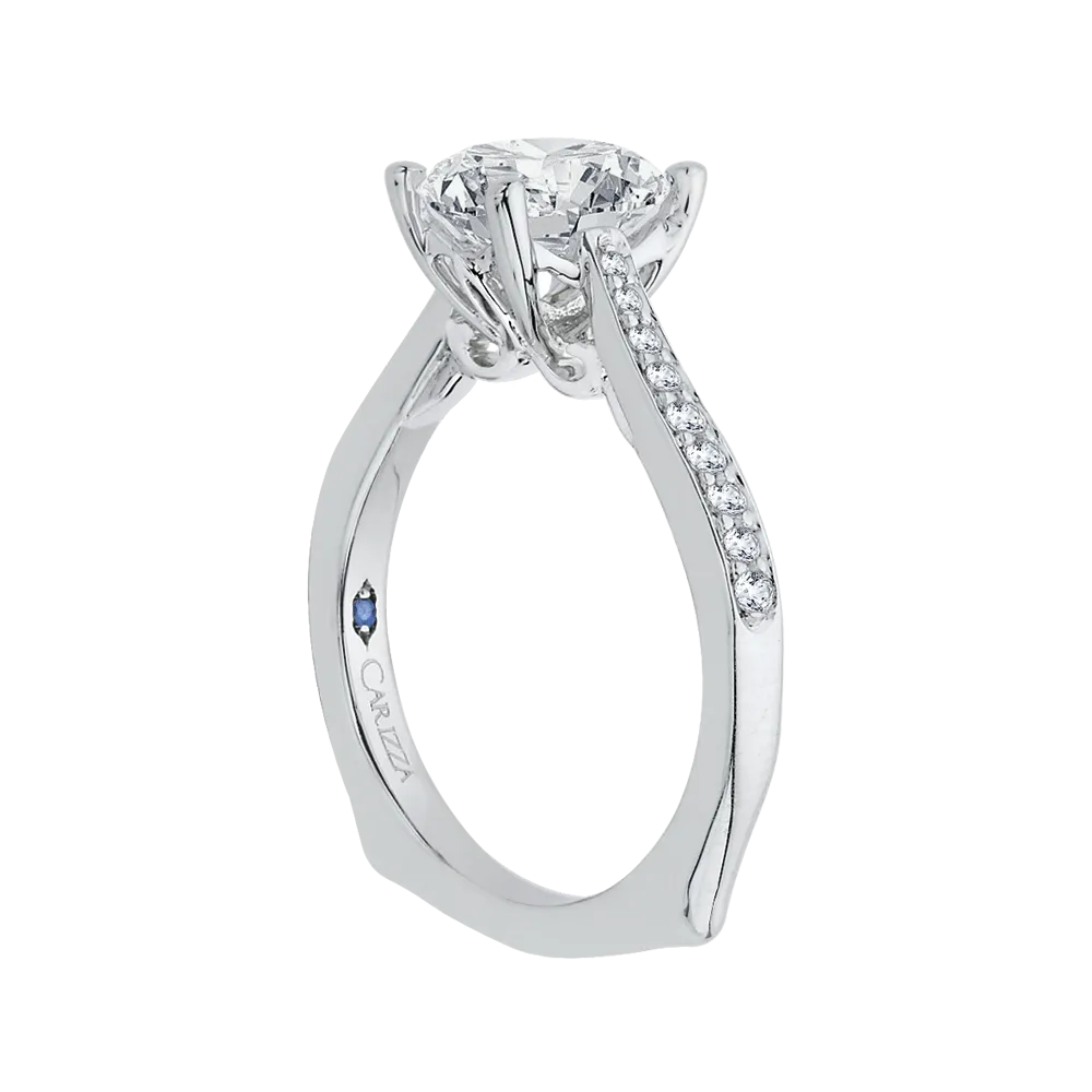 14K White Gold Round Diamond Solitaire with Accents Engagement Ring (Semi Mount)