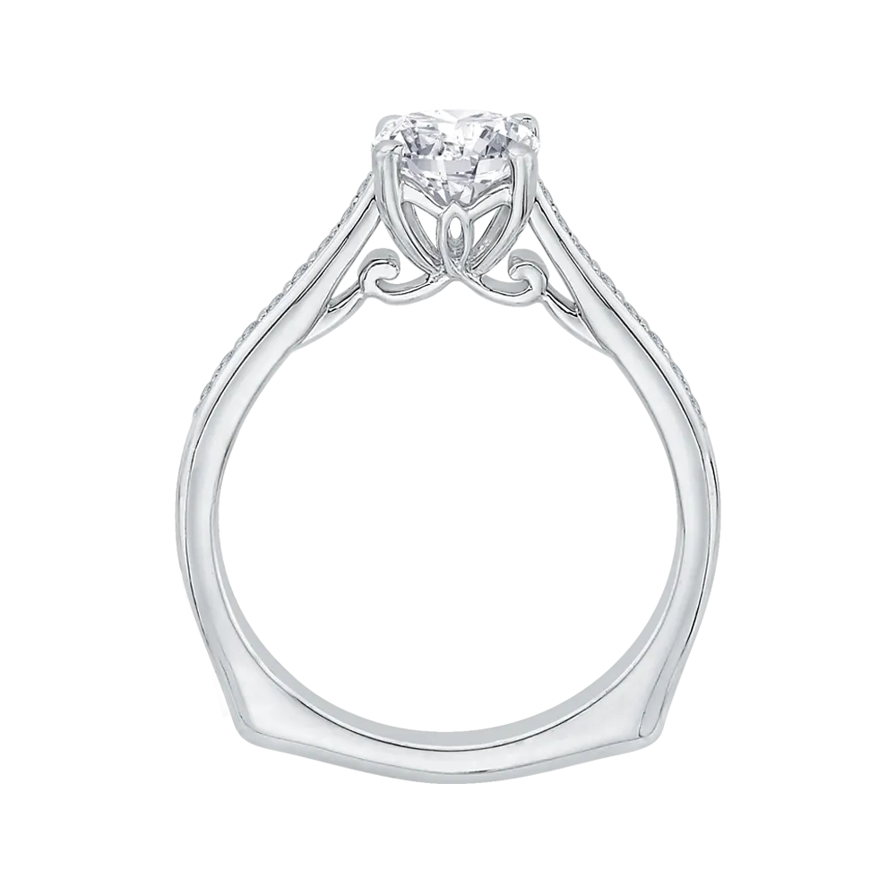 14K White Gold Round Diamond Solitaire with Accents Engagement Ring (Semi Mount)