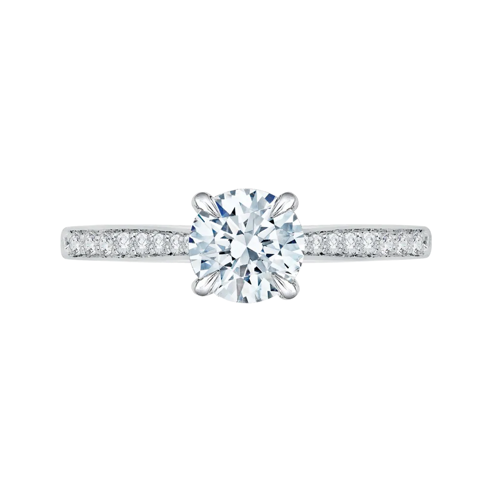 14K White Gold Round Diamond Solitaire with Accents Engagement Ring (Semi Mount)