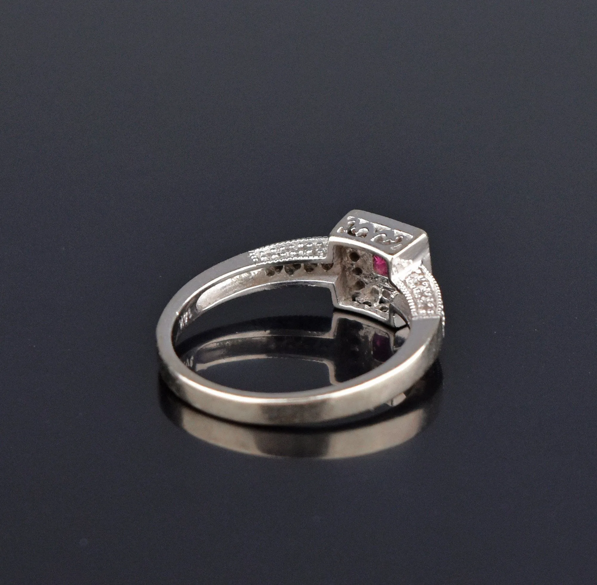 14K White Gold Ruby Diamond Halo Engagement Ring