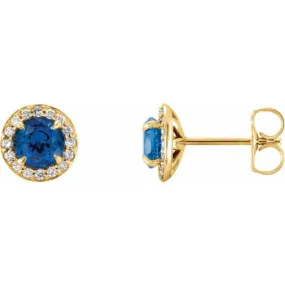 14K Yellow 3.5 mm Natural Blue Sapphire & 1/8 CTW Natural Diamond Earrings