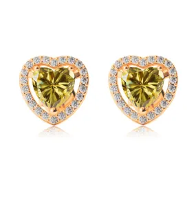 14k Yellow Gold Plated 2 Ct Created Halo Heart Yellow Sapphire Stud Earrings