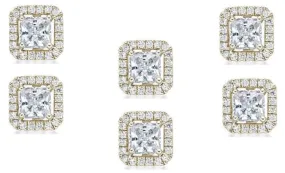 14k Yellow Gold Plated 3Ct Princess Cut White Sapphire Set of Three Halo Stud Earrings