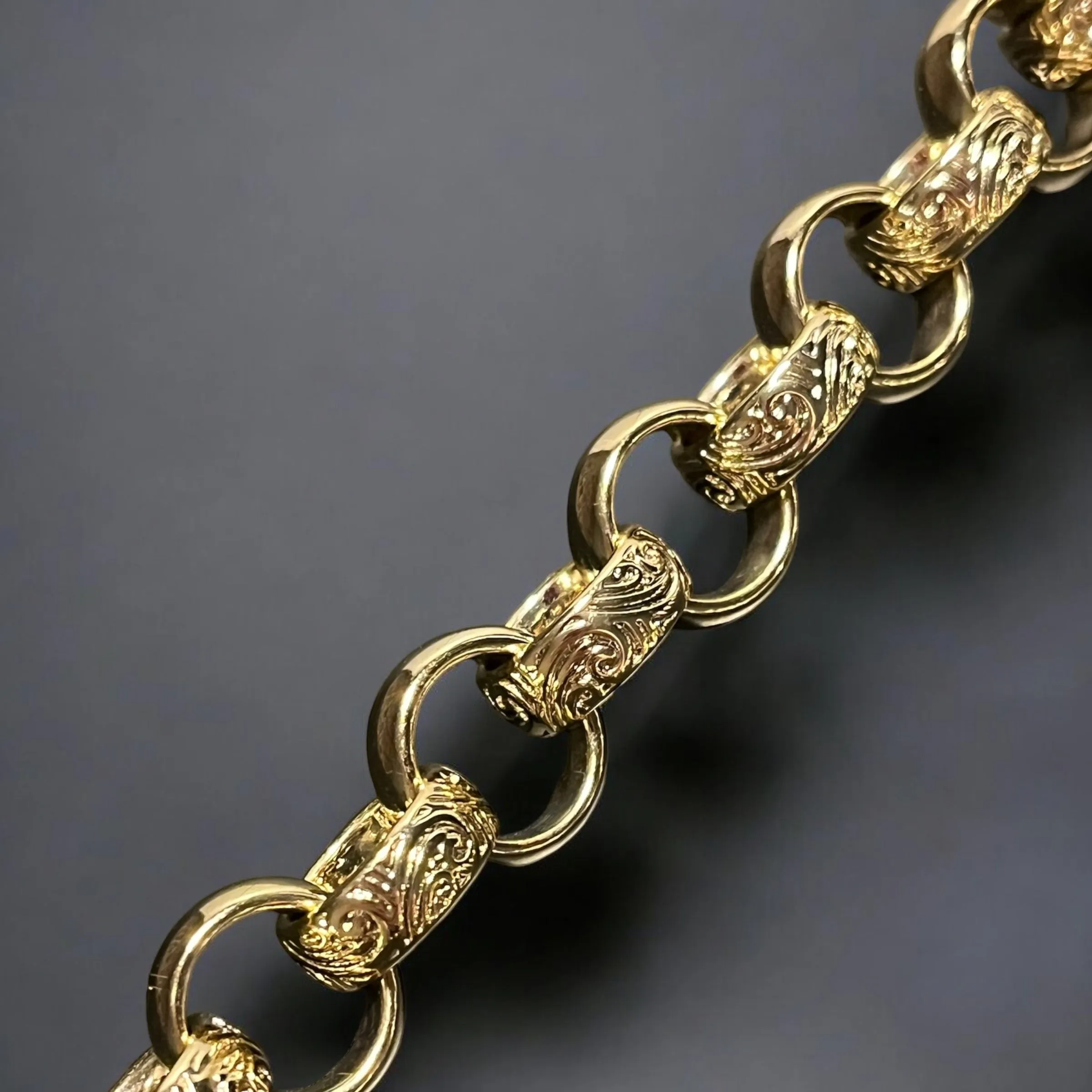 15mm Gold Alternate Filigree Belcher Chain 24 Inches