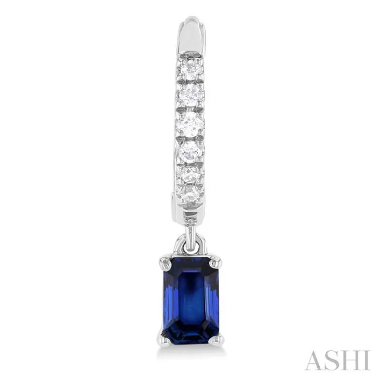 1/8 ctw Petite 5x3 MM Sapphire Drop and Round Cut Diamond Precious Fashion Huggies in 10K White Gold