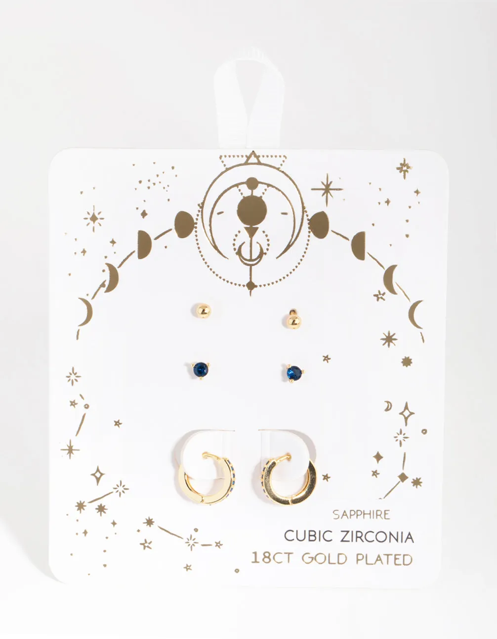 18ct Gold Plated Cubic Zirconia September Sapphire Earring Pack