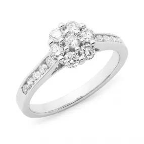 18CT White Gold Diamond Claw Channel Set Cluster Engagement Ring