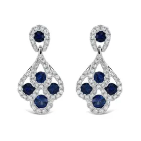 18ct White Gold Sapphire & Diamond Peacock Feather Drop Earrings