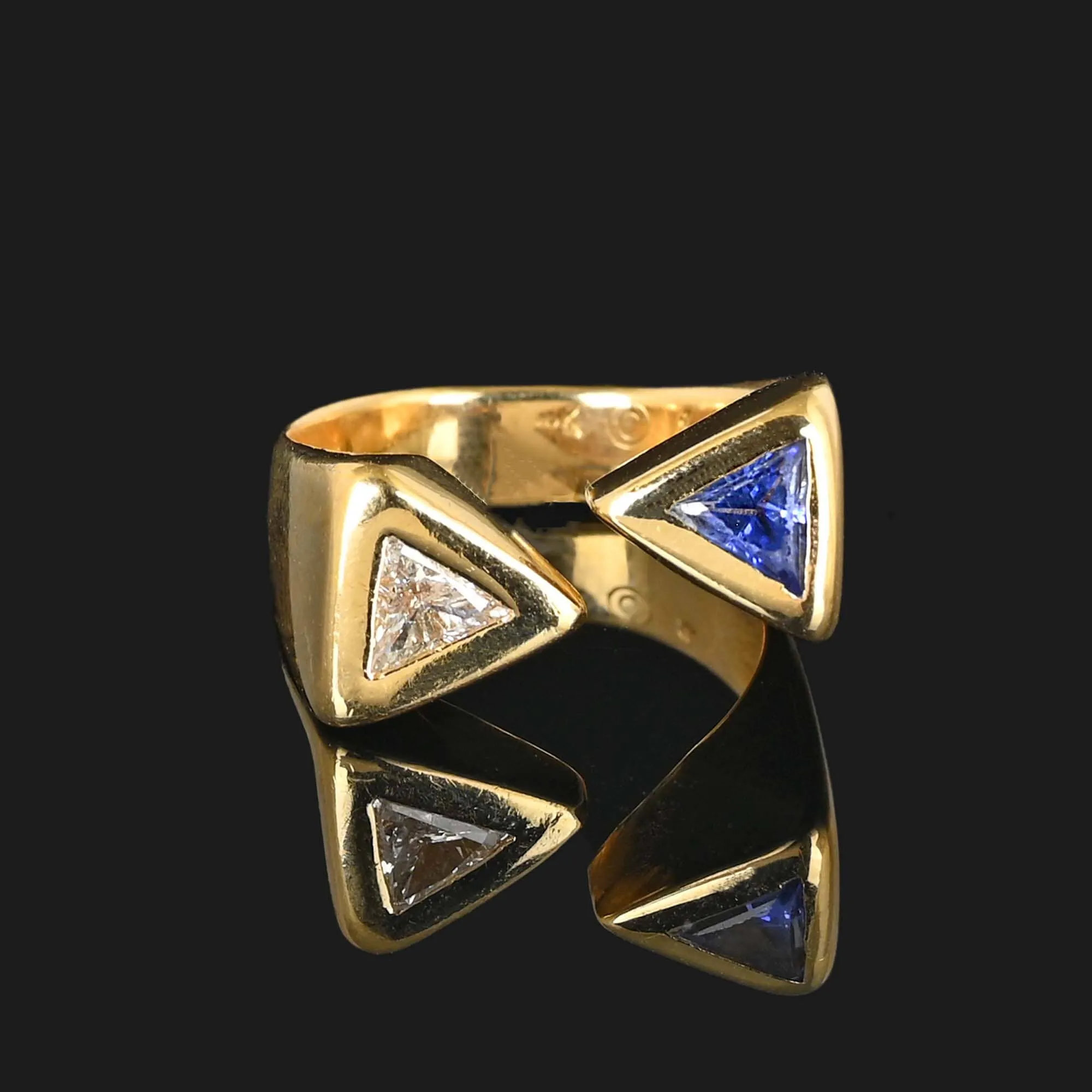 18K Gold Trillion Sapphire and Diamond Ring