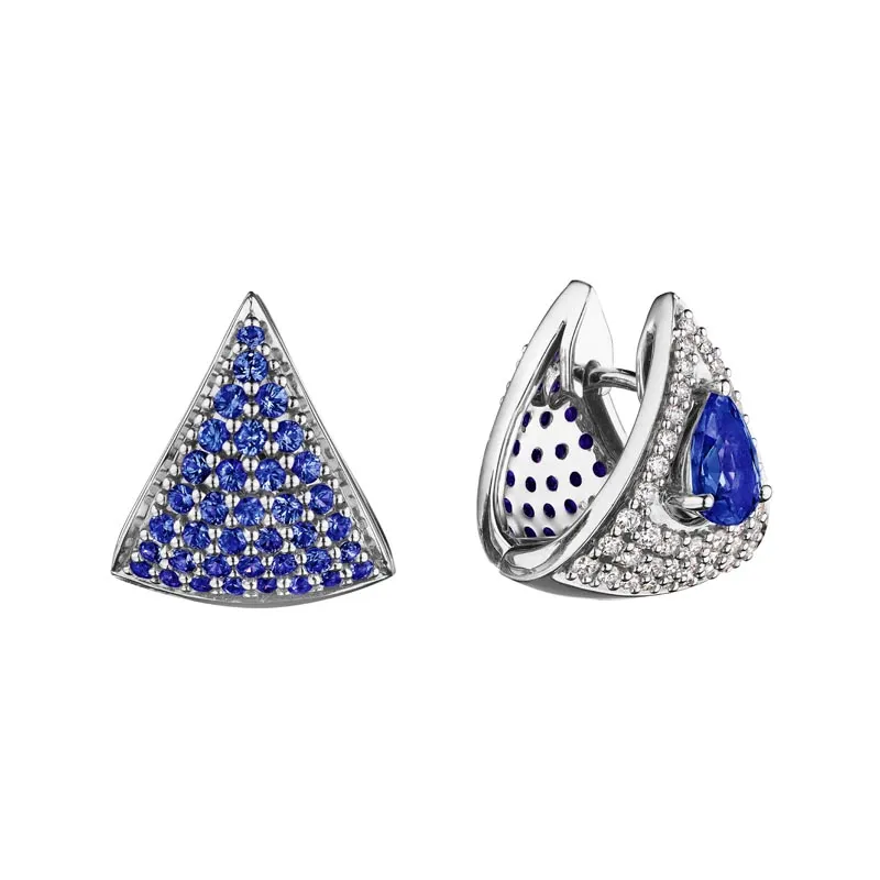 18k Mirage White Gold Earring With 0.38 Cts Vs-Gh Diamonds  And Sapphire