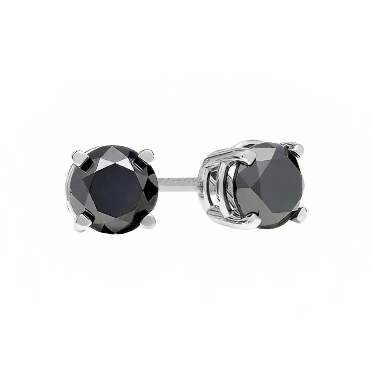 18k White Gold 2 Pair Black Moissanite Round & Princess Cut Stud Earrings Plated 4mm By Paris Jewelry