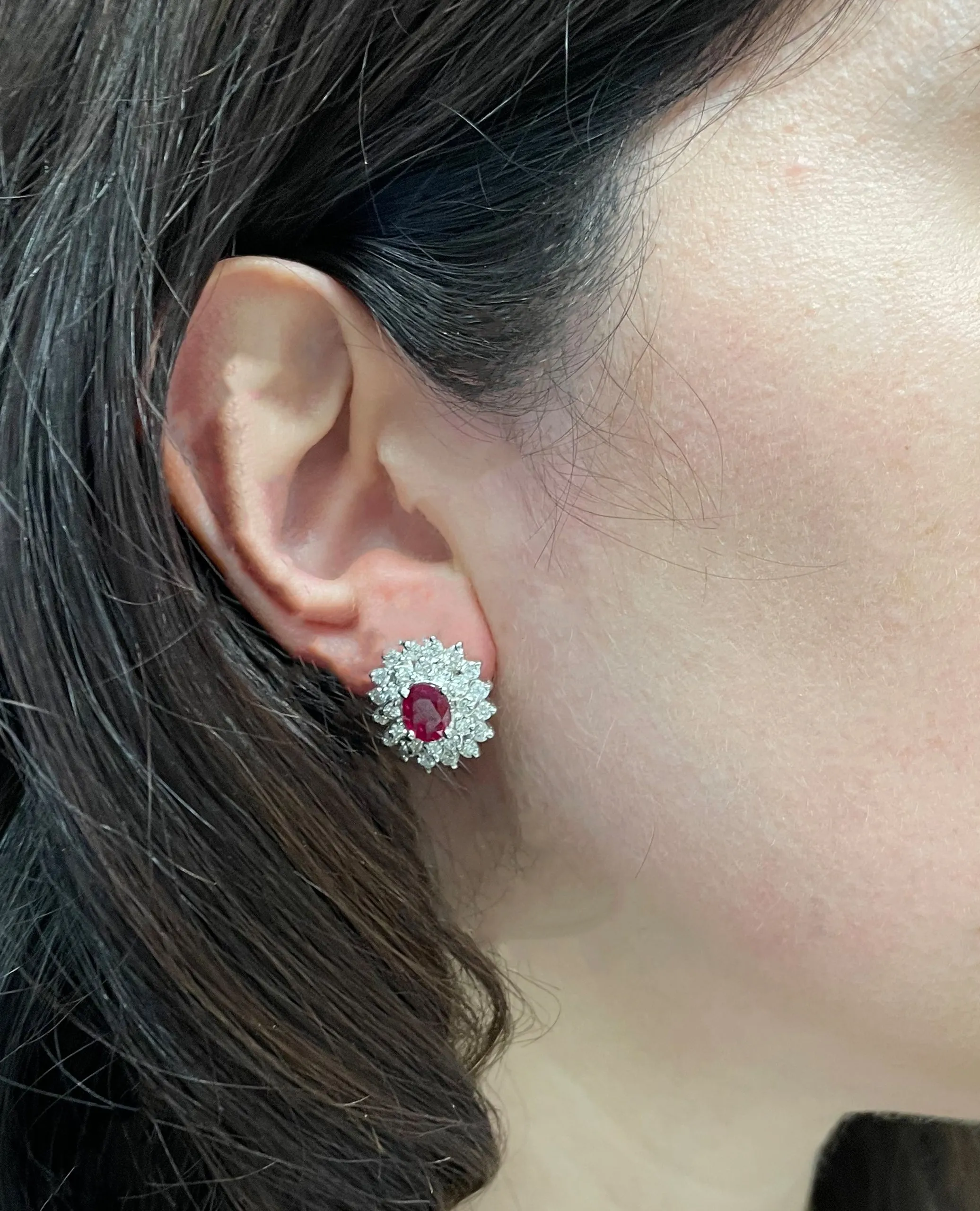 18K White Gold Diamond and Ruby Earrings