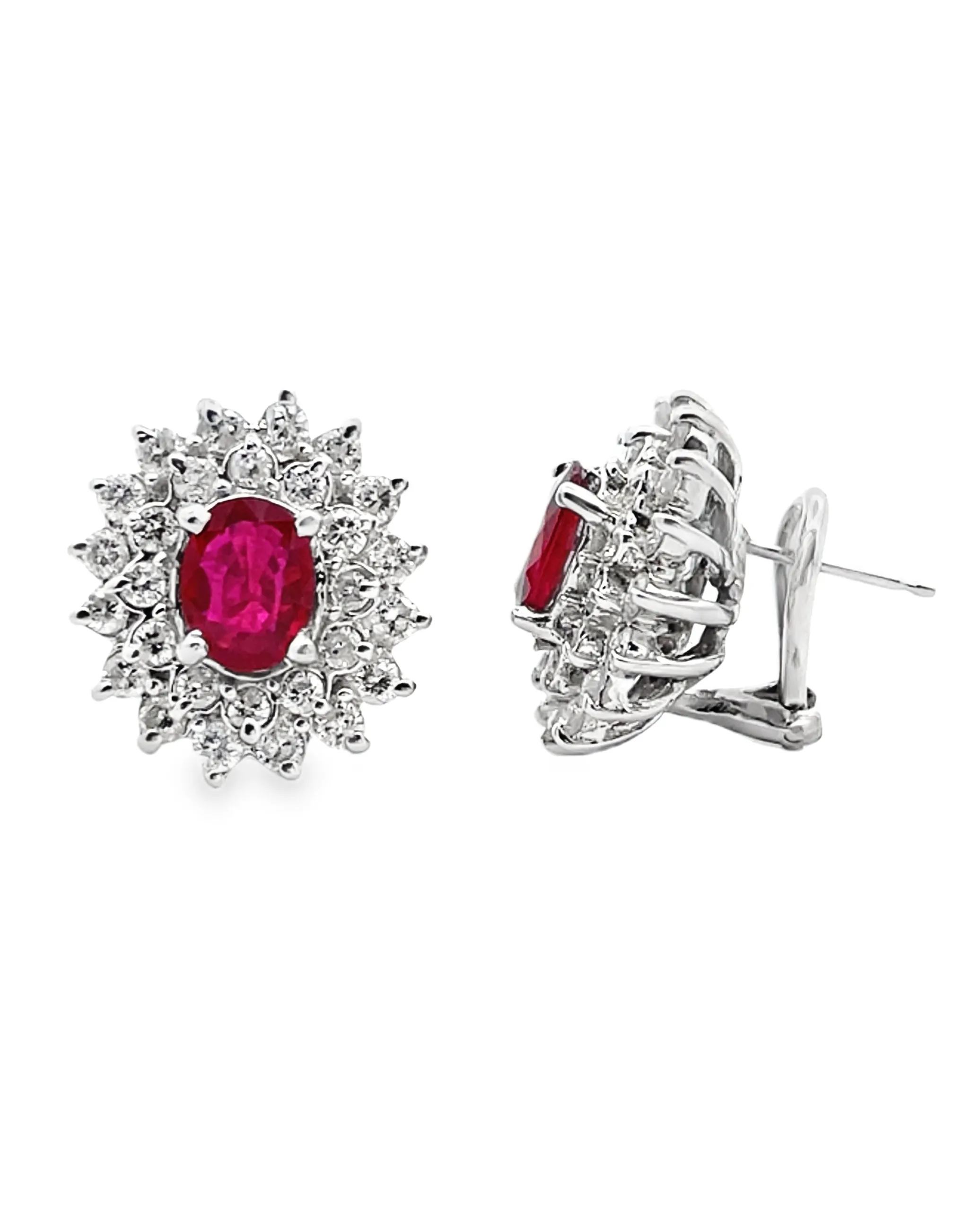 18K White Gold Diamond and Ruby Earrings