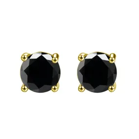 18k Yellow Gold Plated Created Black Sapphire 1/2 Carat Round Stud Earrings