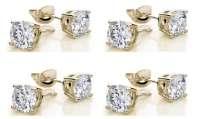 18k Yellow Gold Plated Created White Sapphire 1 Carat Round Pack of Four Stud Earrings