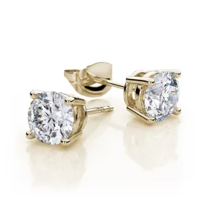 18k Yellow Gold Plated Created White Sapphire 4 Carat Round Stud Earrings