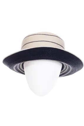 1990s Patricia Underwood Blue and Ivory Straw Hat