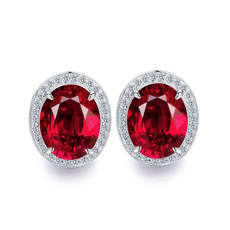 2.0 Carat Oval Lab Created Gemstone Halo Stud Earrings in S925 Silver Plating