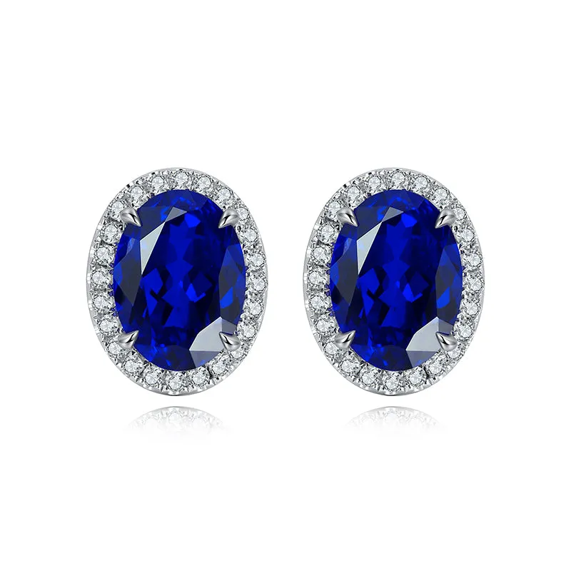 2.0 Carat Oval Lab Created Gemstone Halo Stud Earrings in S925 Silver Plating