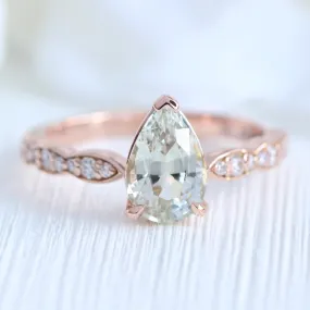 2.05 Ct Pear Seafoam Green Sapphire Ring in 14k Rose Gold Low Profile Ring, Size 6.25