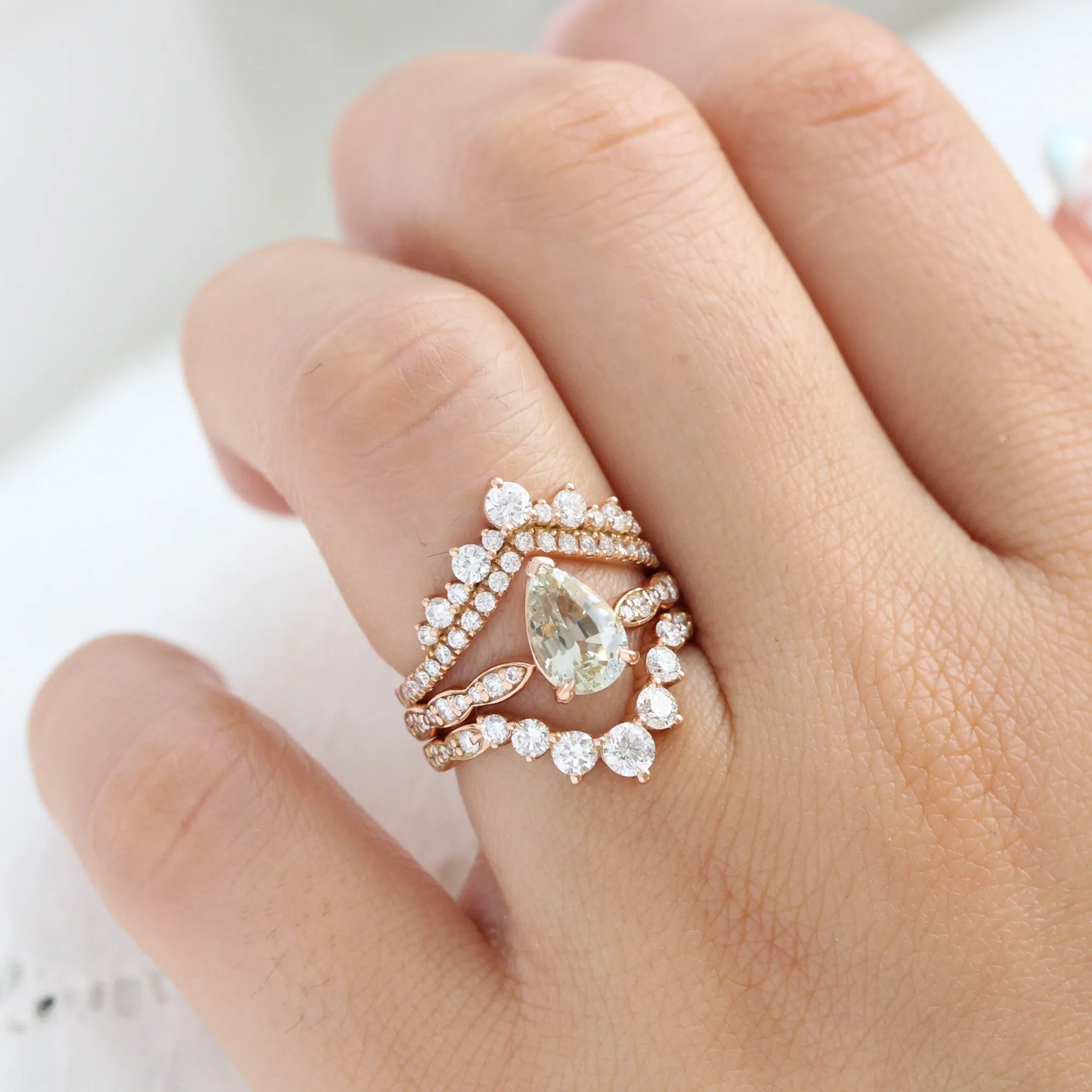 2.05 Ct Pear Seafoam Green Sapphire Ring in 14k Rose Gold Low Profile Ring, Size 6.25