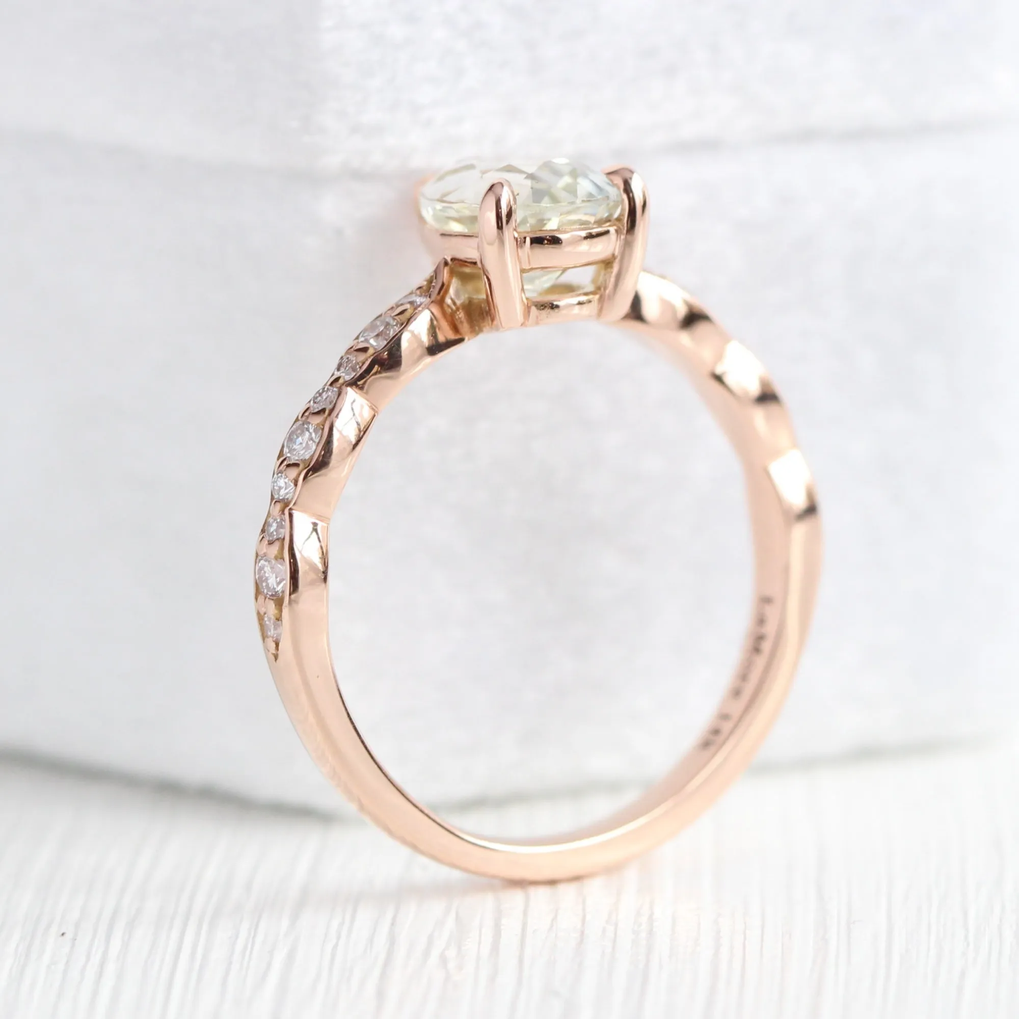 2.05 Ct Pear Seafoam Green Sapphire Ring in 14k Rose Gold Low Profile Ring, Size 6.25