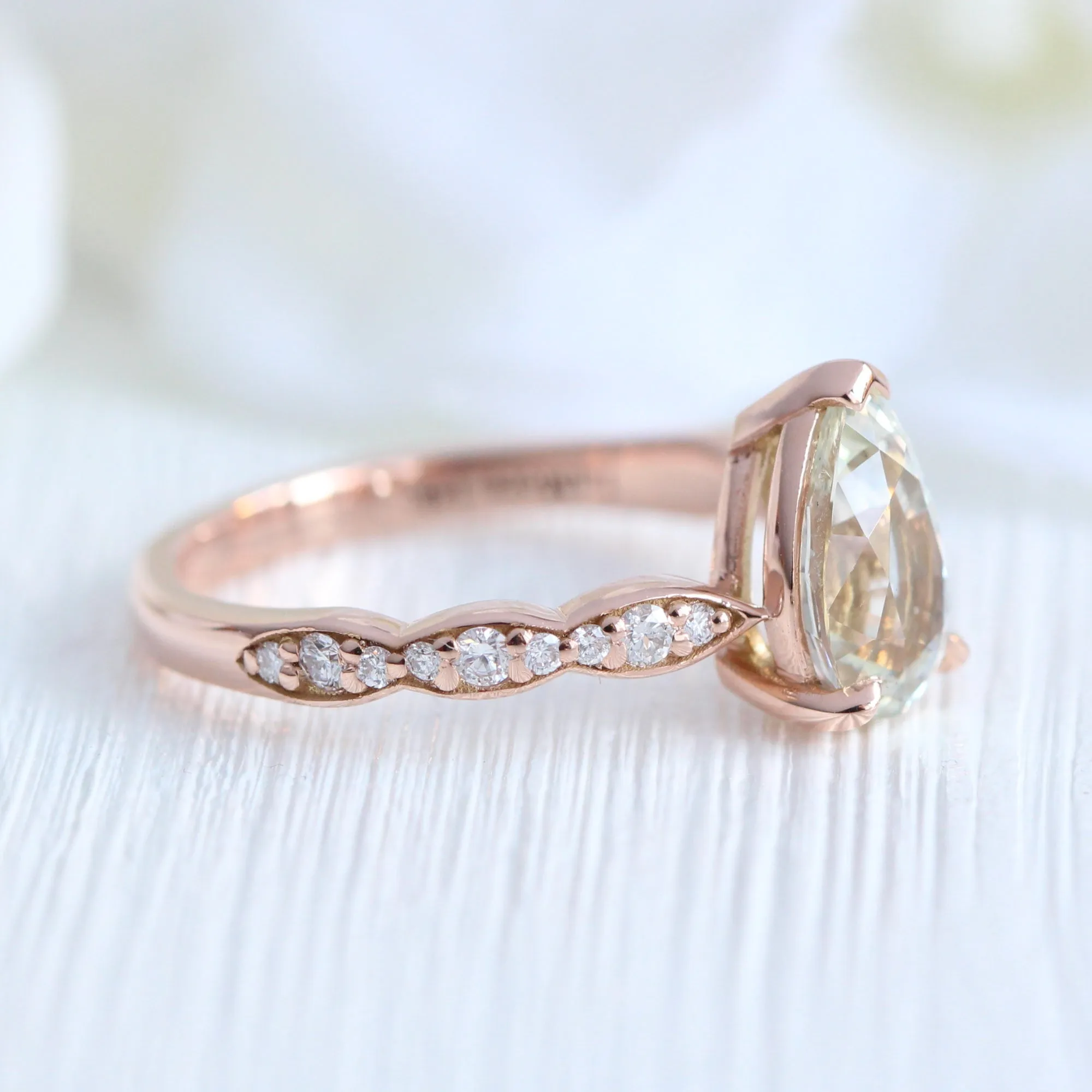 2.05 Ct Pear Seafoam Green Sapphire Ring in 14k Rose Gold Low Profile Ring, Size 6.25