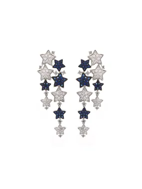 2.19ct Diamond Blue Sapphire 18K Gold Stars Cascades Earrings