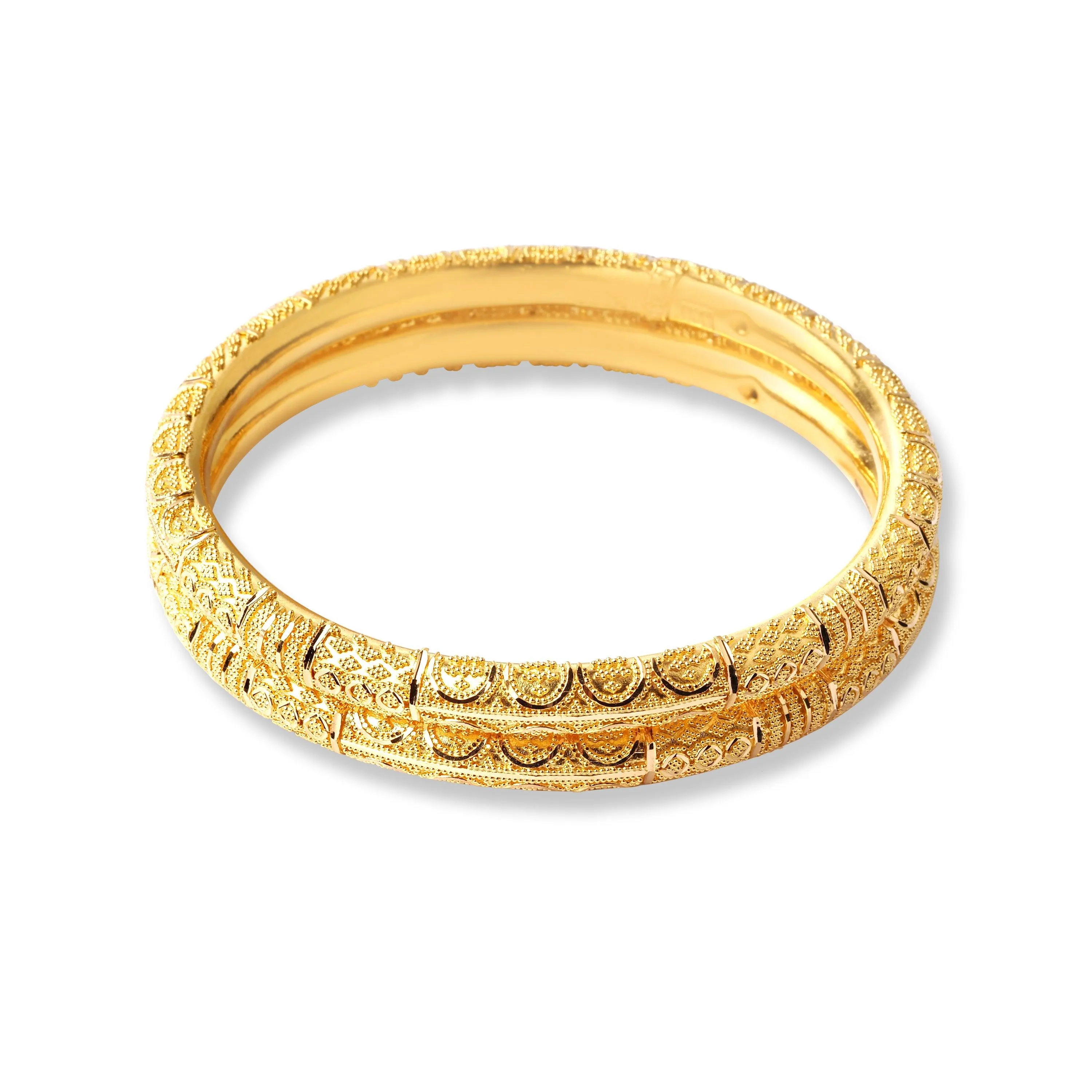 22ct Gold Pair of Hollow Tube Bangles with Filigree Work & Comfort fit Finish B-8513