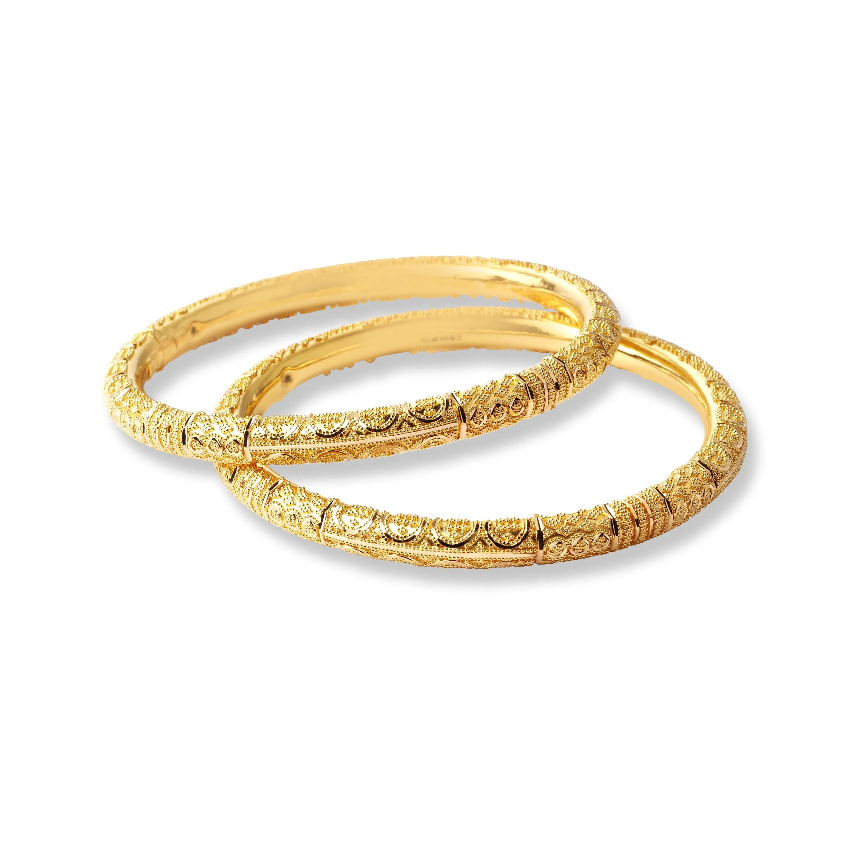 22ct Gold Pair of Hollow Tube Bangles with Filigree Work & Comfort fit Finish B-8513