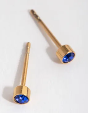 24 Carat Gold Plated Titanium September Sapphire Stud Earrings